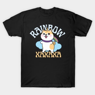 Shiba Inu Unicorn Kawaii Illustration With Rainbow And Cloud T-Shirt